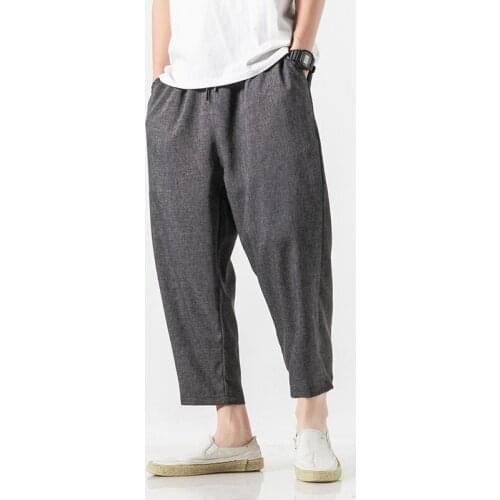 Mens Harem Pants Japanese Casual Cotton Linen Sweatpants Man Jogger Pants Harajuku Style Loose Pants Male 2020 Large Size M-5XL