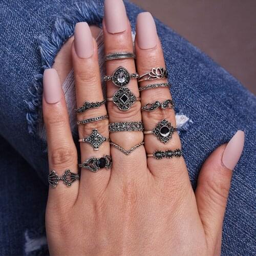Retro Knuckle Ring 15pcs Ring Set for Women Luxury Boho Jewelry Gothic Accessories Vintage Punk Memorial Day Gift Witch Vintage