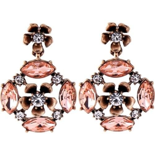 Bulk Price 2018 New Orange Crystal Flowers Earrings New Design Women Fashion Party Earring Statement Jewelry