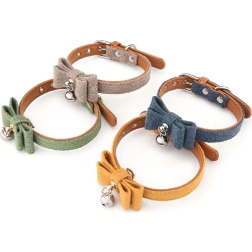 Small Dog Cat Collar with Bell Safety Adjustable Cat Kitten Kitty Collar Puppy Chihuahua Yorshire Bulldog Collars with Bow Tie
