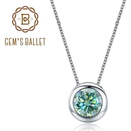 GEMS BALLET 925 Sterling Silver Green Moissanite Jewelry 0.5Ct Green Moissanite Pendant Solitaire Necklace For Women Wedding