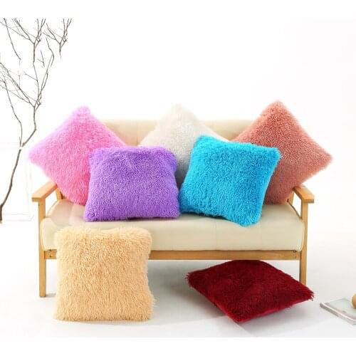 Plush Pad Pillow Cushion Cover Cushion Sofa Waist Home Bed Decor Pillowcase Cushion Cover Shaggy Square Throw Pillow Cover D40