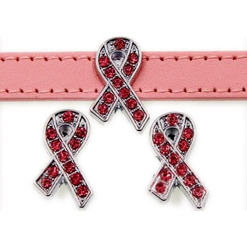 10mm Red Crystal Ribbon Slide Charms Flat Hole Metal Beads Keeper Fit 10mm Stainless Steel Mesh Bracelets DIY Jewelry Making