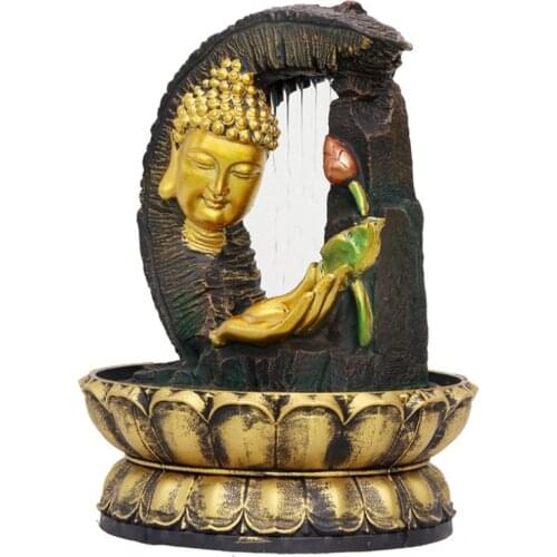 Handmade Gold Buddha Feng Shui Home Water Fountain Waterscape With LED Light Ball Lucky Ornaments Office Crafts Home Decoration