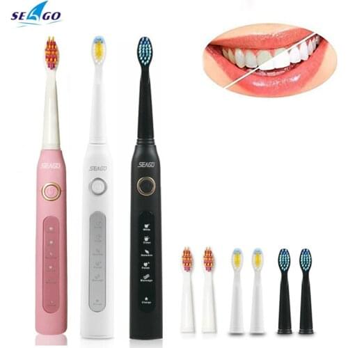 Seago Electric Toothbrush Electric Sonic Wave Rechargeable Smart Teeth Brush Head Replaceable Whiten Teeth Massage Gum 5 Modes