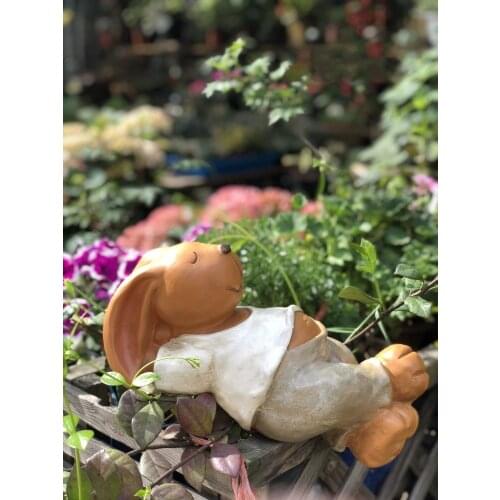 Resin Sleeping Rabbit Flower Pot Creative Pastoral Style Decoration Animals Sculptures Groceries Ornaments