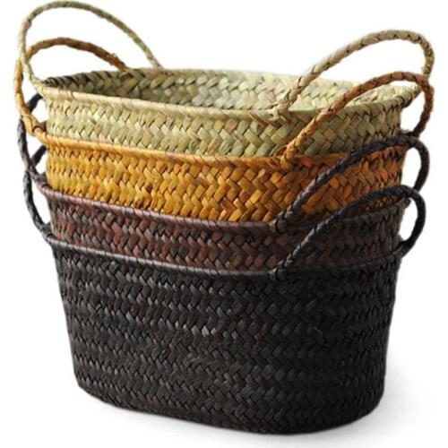 Handmade DIY Straw Flower Pot Basket Fruit Sundries Organizer Rattan Plant Box DIY Straw Flower Pot