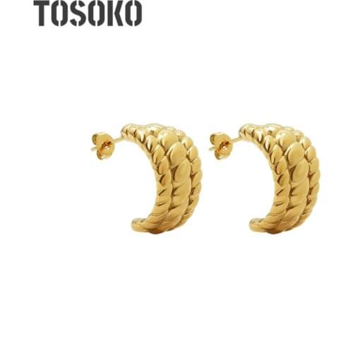 TOSOKO Stainless Steel Jewelry Cow Horn Bag Three Layer Superimposed Earrings Womens Fashion Earrings BSF486