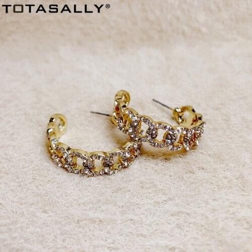 TOTASALLY Hip-hop Earrings for Women Fashion Punk Alloy Rhinetsone Curb Chain Hoop Earrings Lady Party Jewelry Dropship