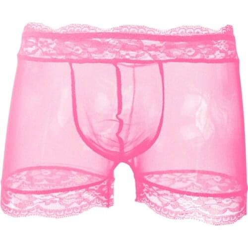 Sexy Gay Underwear Men Boxer Shorts Transparent Lace Panties Man Solid Breathable U Convex Pouch Underpants Cueca calzoncillo