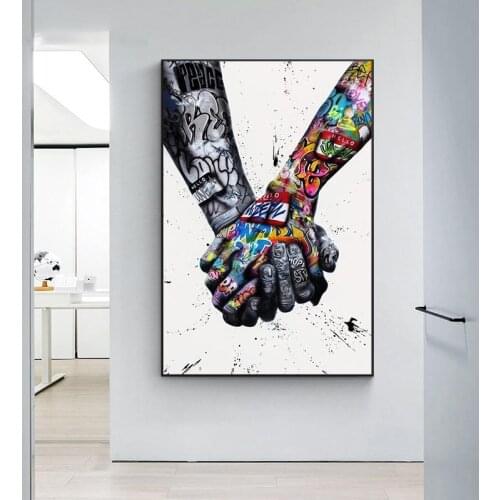 Street Graffiti Art Canvas Painting Lover Hands Wall Poster and Prints Creativity Wall Picture for Living Room Unique Decoration