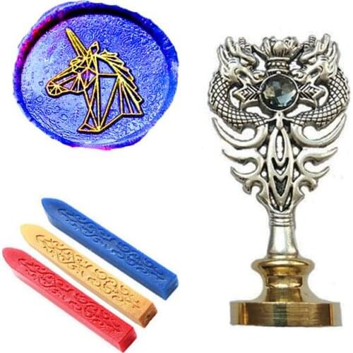 Vintage Wax Seal Stamp Kit Unicorn Picture Metal Dragon Handle Wedding Invitations signature Custom Seal Stamp(Dragon Silver
