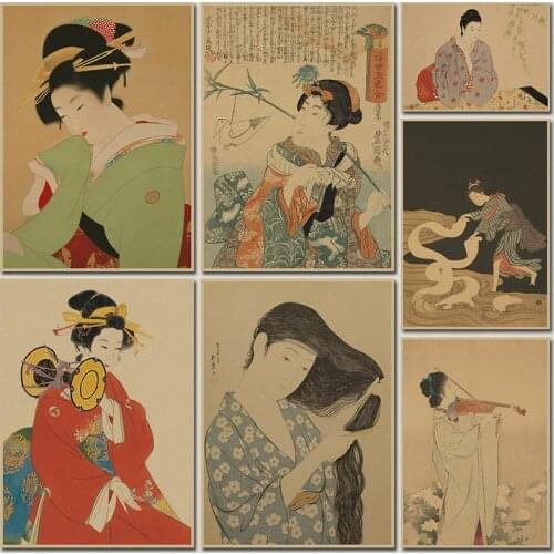 Japanese style Retro vintage kraft paper poster Japanese ukiyo-e sushi restaurant hotel decorative wall sticker