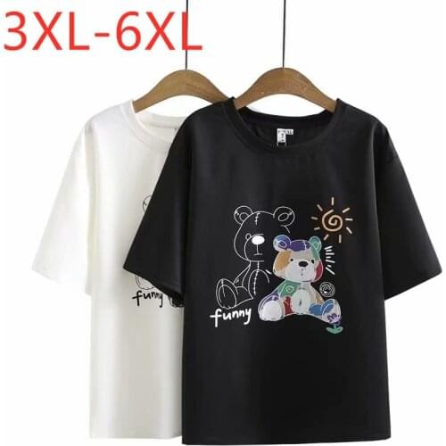 New 2021 Ladies Summer Plus Size Top For Women Large Short Sleeve Loose Cotton Print Cartoon Bear O-neck T-Shirt 3XL 4XL 5XL 6XL