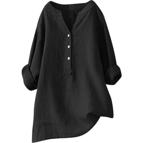 Туника Женская Solid Stand Collar Long Sleeve Shirt Casual Loose Blouse Button Down Tops Tunique Personality hem outfits топик