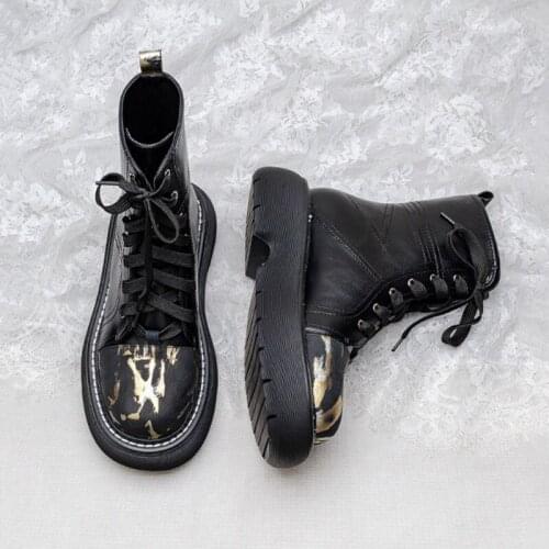 Womens High Boots Black White Platform Boots Women Boots 2021 New Winter Leathe Boots Lace Up Ankle Boots Motorcycle Thick Heel