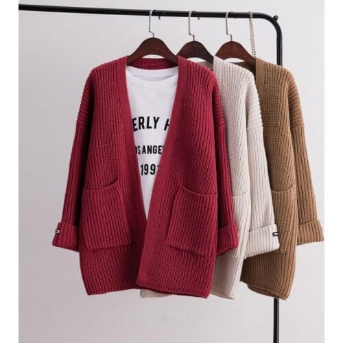 2018 New Spring Autumn Preppy Style Solid Loose Cardigans Women Casual Flare Sleeve Open Stitch Coat Slim Knitted Sweaters Mw414