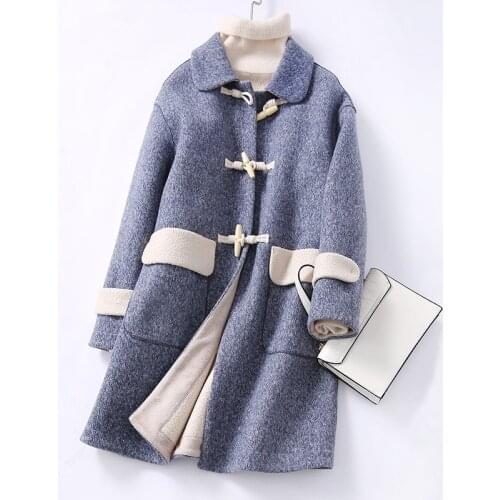Top Quality Autumn Winter Elegant Woolen Coat Horn Buckle Women New Fashion Sheepfold Woolen Knit Overcoat Oversize Warm Outwear