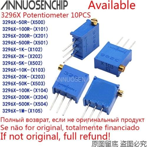 10pcs 3296 3296X series resistanceohm Trimpot Trimmer Potentiometer 1K 2K 5K 10K 20K 50K 100K 200K 500K 1M ohm 100R 200R 500R