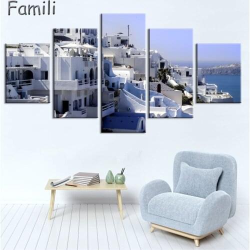 5 Pieces Wall Art Painting Santorini At Night Prints On Canvas The Picture City Pictures Oil For Home Modern Decoration Print