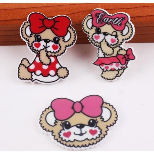 50pcs 3 Style Mix Cute Cartoon Hair Bow Bear Flatback Planar Resin Cabochon DIY Craft Embellishments Home Decoration Accessories