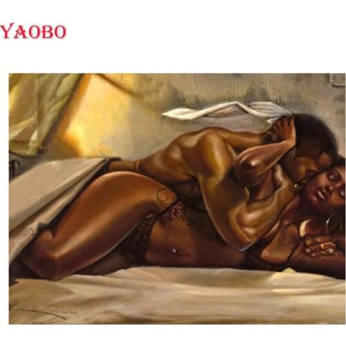 5d diy diamond painting African sexy couple,full square round diamond embroidery,cross stitch kits,diamond mosaic Sweet love