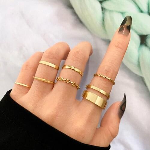7pcs Fashion Jewelry Rings Set Hot Selling Metal Alloy Hollow Round Opening Women Finger Ring For Girl Lady Party Wedding Gifts