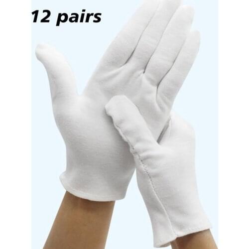 12 Pair White Cotton Gloves Labor Protection Gloves for Jewelry Appreciation Household Cleaning Gardening Etiquette Supplies