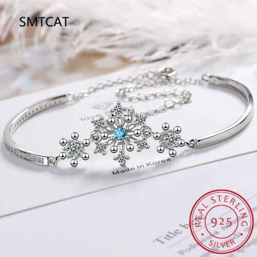 925 Sterling Silver Classic Style Snowflake Bracelets Chain Link Adjustable Bracelet For Women Wedding Engagement Jewelry