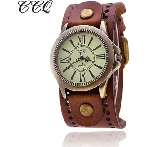 CCQ Brand Vintage Leather Bracelet Watch Antique Bronze Dial Women Wrist Watch Quartz Watch Relojes Mujer Drop Shipping 1391