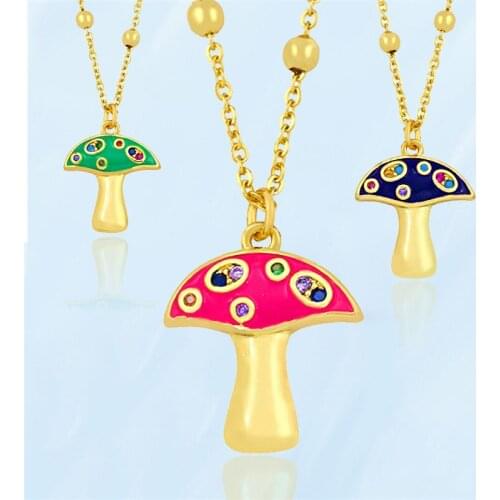 2021 Fashion Creative Pendant Necklaces For Women Girls Cute Fine Pink Multi-color Mushroom Shape Drop Female Trend Neck Jewelry