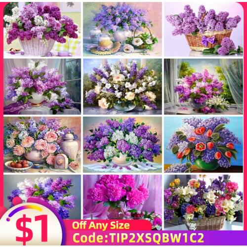 EverShine Diamond Painting Full Square Flowers Picture Of Rhinestones Diamond Embroidery Lilac Diamond Mosaic Flowers Hobby Art
