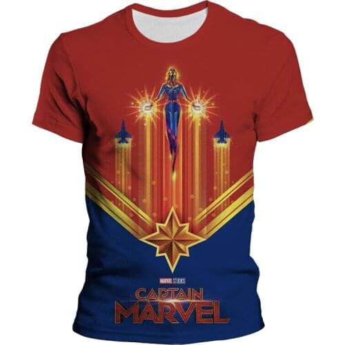Disney Marvel Captain Marvel T-shirt Casual Funny Round Neck Short-sleeved Tee Mens Tshirt Kids T-shirt Tops Plus Size 4XL