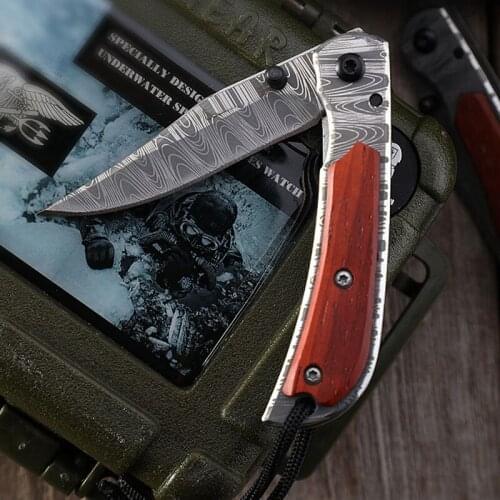 Pocket Knife Portable Mini Tactical Folding Knife Survival Knife Bamboo pattern handle Camping EDC Tools