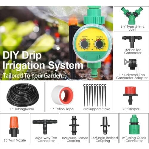 KKmoon Plant Watering Drip Irrigation DIY Watering System with Nozzles Misters Drippers 30 Meters Tubing for Garden Lawn Patio