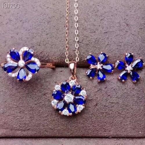 Natural sapphire S925 sterling silver earrings rings rings pendants Necklace luxury elegant jewelry for women