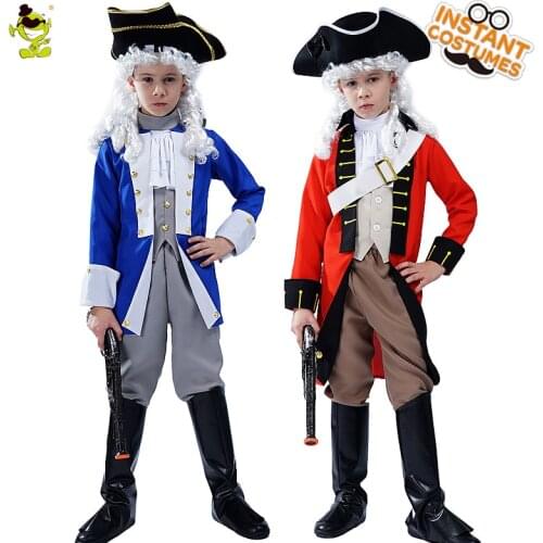 Halloween Purim Boys Colonial Napoleon General Costumes Role Play Christmas Outfits Cosplay Red Blue General Clothes