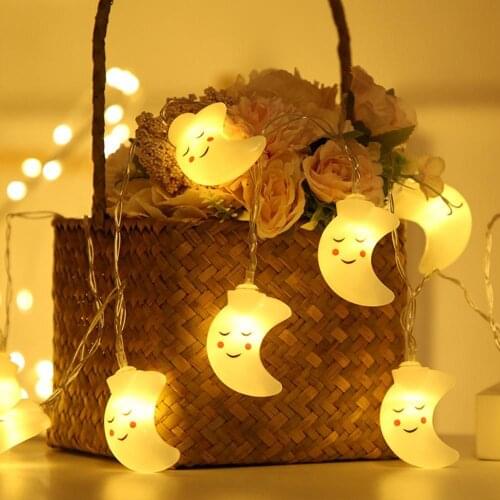 Creative LED Lantern Cartoon Smile Face Moon Small String Light Room Decoration For Holiday Christmas Party Garden