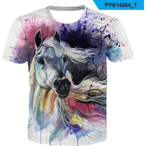 2021 Summer New kids boys O-neck Wearing a flower headband Horse T-shirt 3d Fashion T Shirt animal clothes Men Women Tshirt