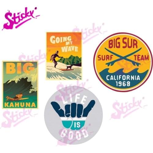 STICKY Surfer Beach Surfboard Hippie Loose Oldtimer Badge Brand Car Sticker Decal for Bicycle Motorcycle Accessories Helmet