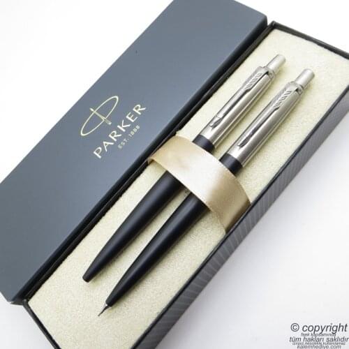 Parker Jotter Metal Black Ballpoint Pen + 0.5 Versatil (tip) pen Set | İsme Special Pen | Gift Pen