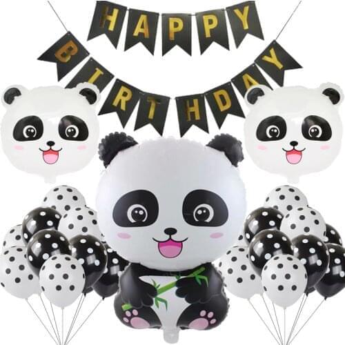 Cartoon Panda Foil Balloons Black White Dot Latex Balloon Birthday Party Decorations Balloon Happy Birthday Banner Baby Shower
