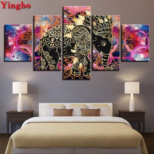 5pcs/set DIY 5D Diamond mosaic pattern Indian Feathers Elephant Diamond painting Cross Stitch kit diamond Embroidery Full circle