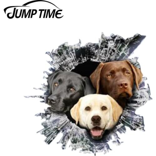 Jump Time 13cm x 12.2cm 3D Labrador Car Sticker Glass Slag Decal Reflective Stickers Waterproof Car Styling Animal Decals