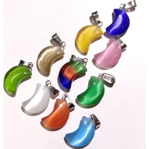 Natural Stone Cat eyes Turquoises Quartz Crystal Opal Charms Moon Pendants For diy Jewelry Making necklace Accessories50pcs S10