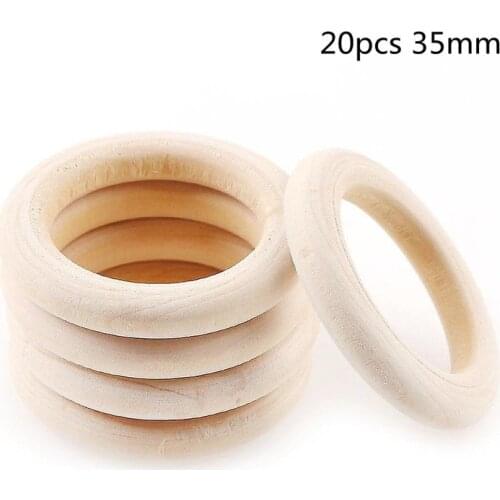 20PCS 35MM Unfinished Wooden Rings for Crafts Solid Wood Rings for Macrame, DIY Wood Hoops Ornaments Connectors Jewelry Making