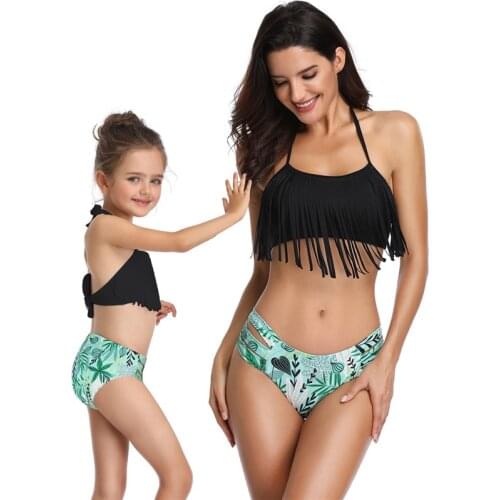 2021 New Family Matching Swimsuit Girls Swimwear Two pieces Set Kids Bikini Woman Beachwear Bathing Suit for 3-12 Years Girls
