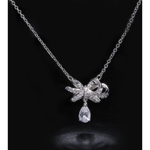 New Hot Women Necklace Ribbon Knot Marquise Hallow Out Necklaces Pendants Chocker 2017 Fashion Jewellery Collier Femme AN072