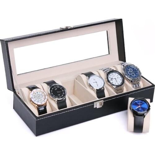 New 6 Grids PU Leather Watch Display Slot Case Jewelry Display Collection Watch Storage Box Windowed Case Watch Organizer