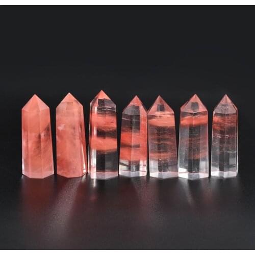 New Natural Red Fluorite Quartz Crystal Stone Point Healing Hexagonal Quartz Crystal Wand Treatment Stone #SO